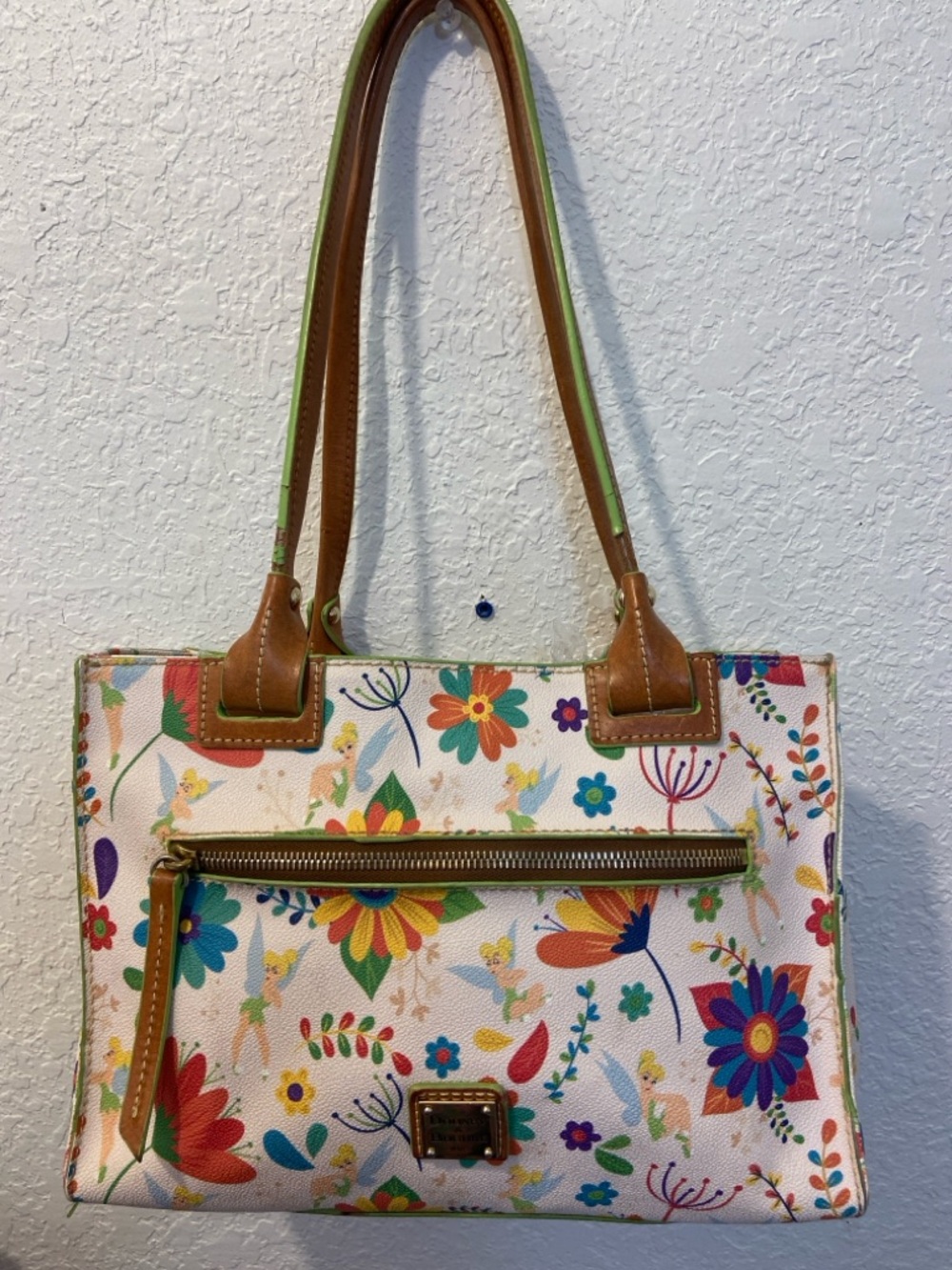 Disney Parks Dooney & Bourke Tinker Bell Flower Shopper Tote Bag Flaw